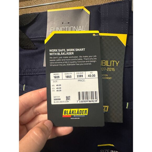 NWT BLÅKLÄDER Men's 1609: X1600 Highvis Trouser Size 40x30 Navy Yellow - Picture 2 of 7